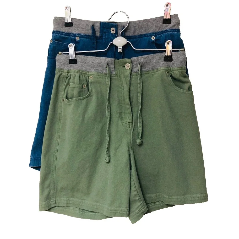 Lot of 2 Denim & Co Stretch Denim Shorts Knit Casual Hi‎ Rise Womens S 29 x 7